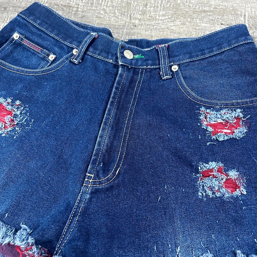 Tommy Hilfiger Cut-Out Shorts Women's 32/32 Blue Denim Distressed Beach Outdoor - Picture 2 of 8